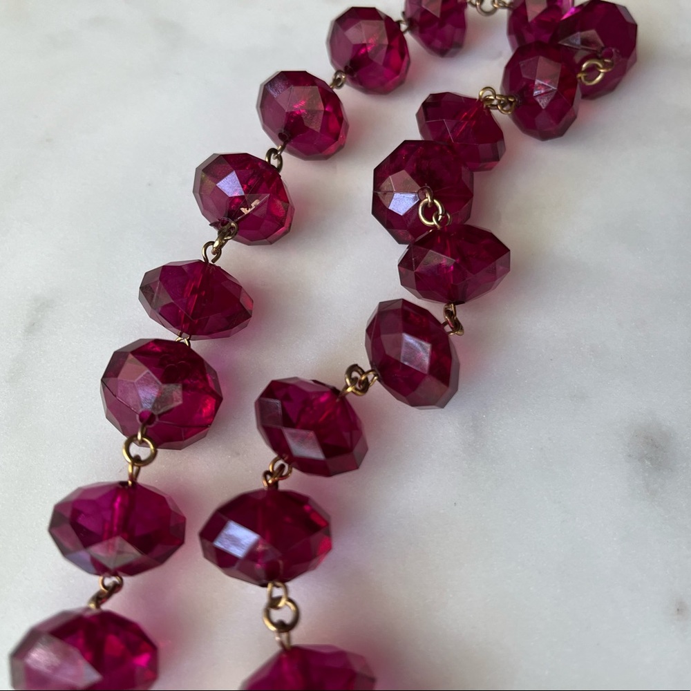 Vintage Long Strand Necklace with Faceted Purplish Pink Beads